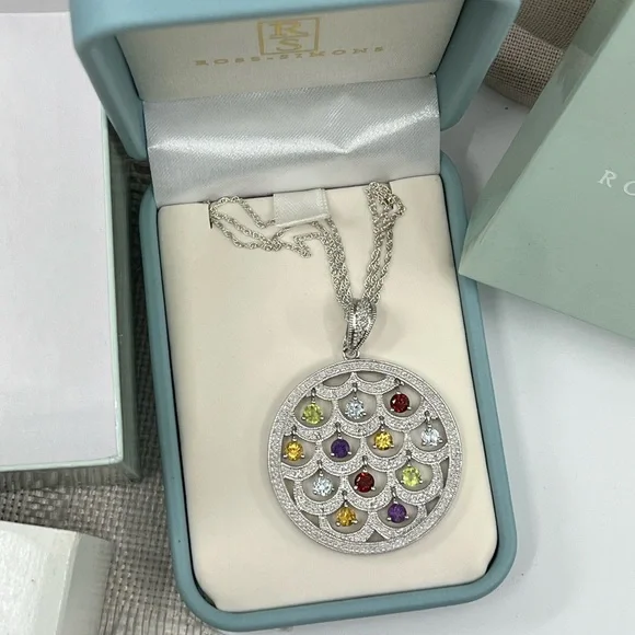 Ross-Simons Sterling Silver Multi-Gemstone Necklace – Vintage Statement Piece - Picture 11 of 17